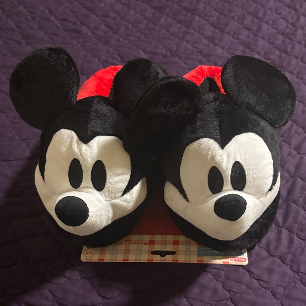 Disney Mickey Mouse Plush Slippers - Black and Red